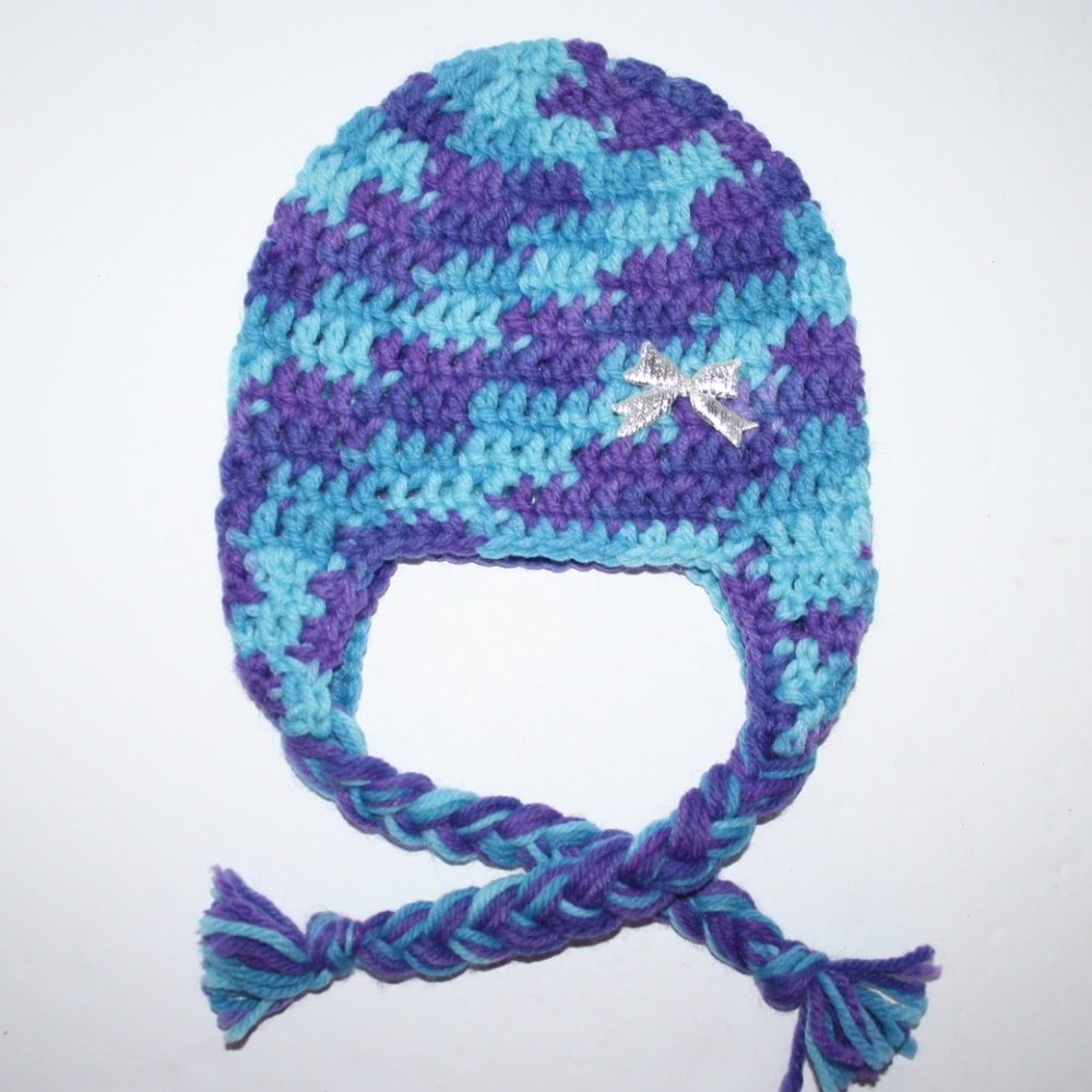 💜 BRAIDED EAR FLAP BEANIE · SIZE 6–12 MO 💜